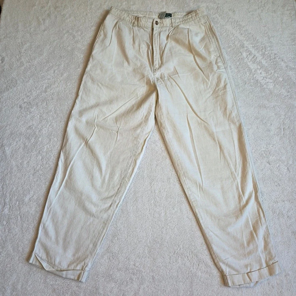 Baxter Brand Natural Clothing Co Mens 34 Cream Linen Blend Pleated Cuffed Pants